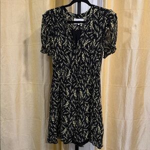 ba&sh Black and Cream Leaf Print Mini Dress